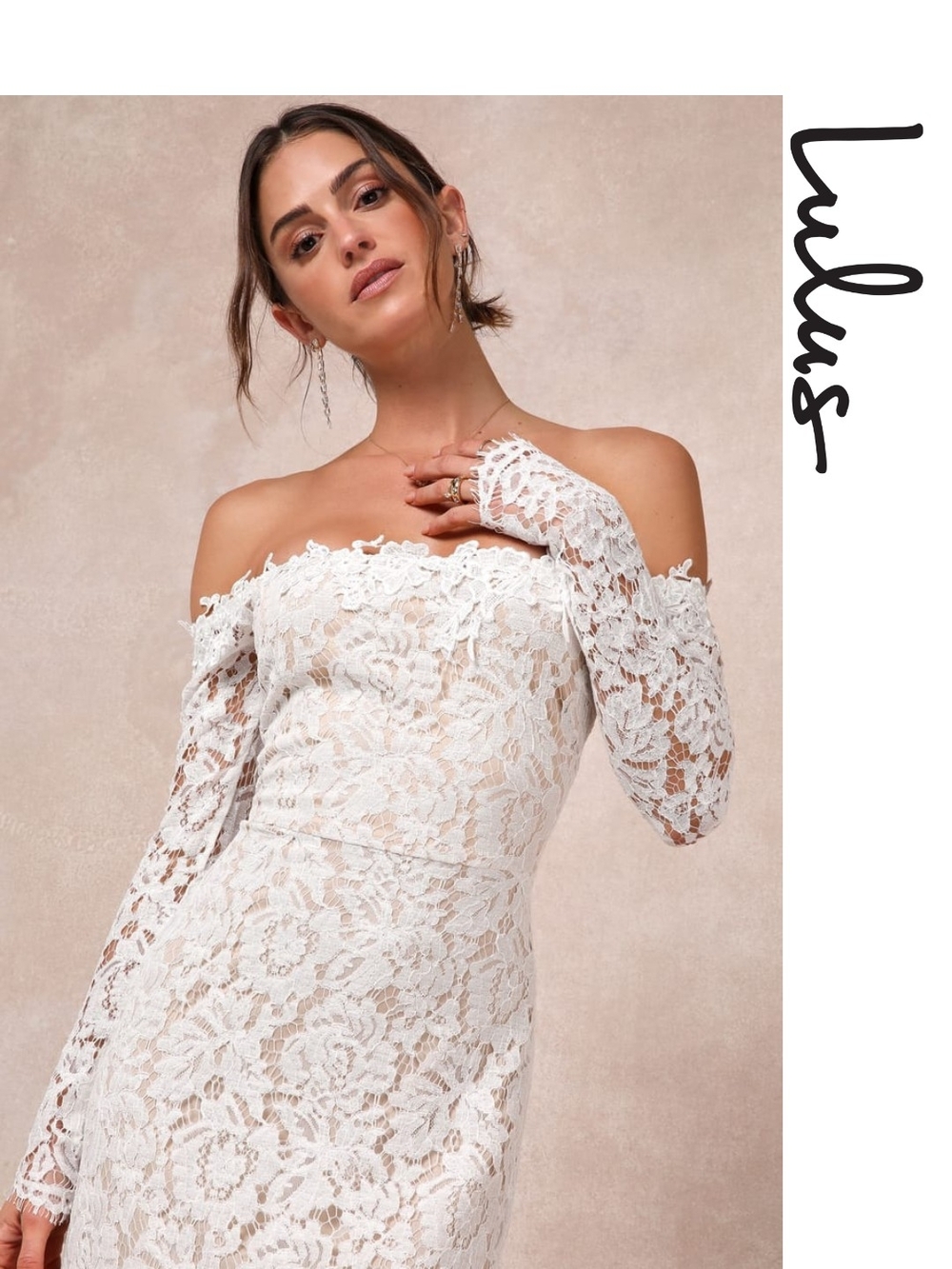 Lulu's - Romance Dreamer White Lace Off-the-Shoulder Maxi Dress -